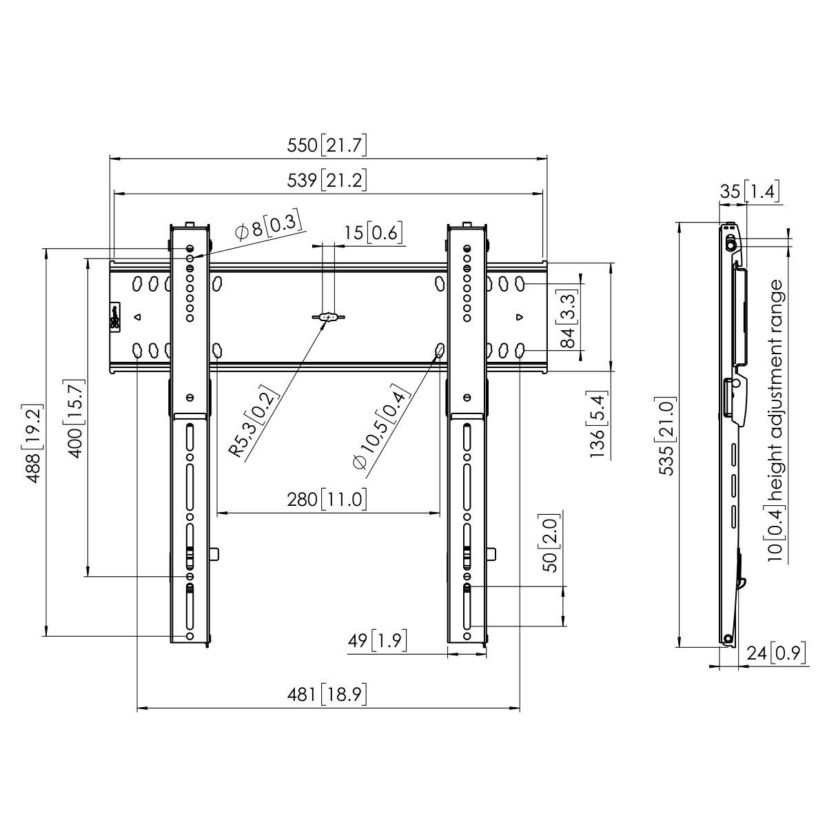 Vogel's PFW 6400 Display Wall Mount Dimensions