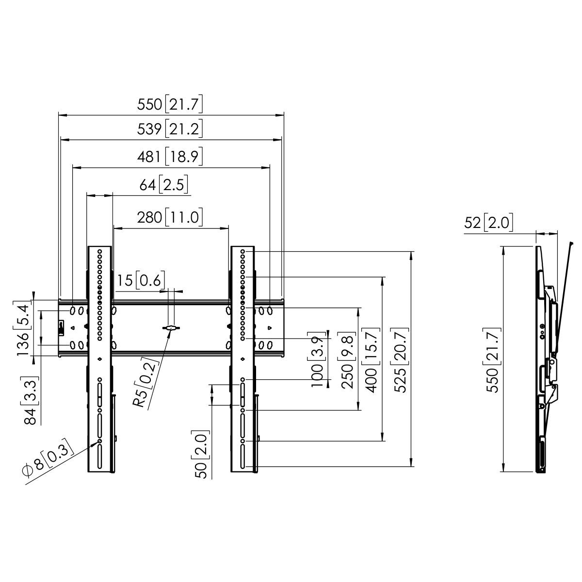Vogel's PFW 6410 Display Wall Mount Dimensions
