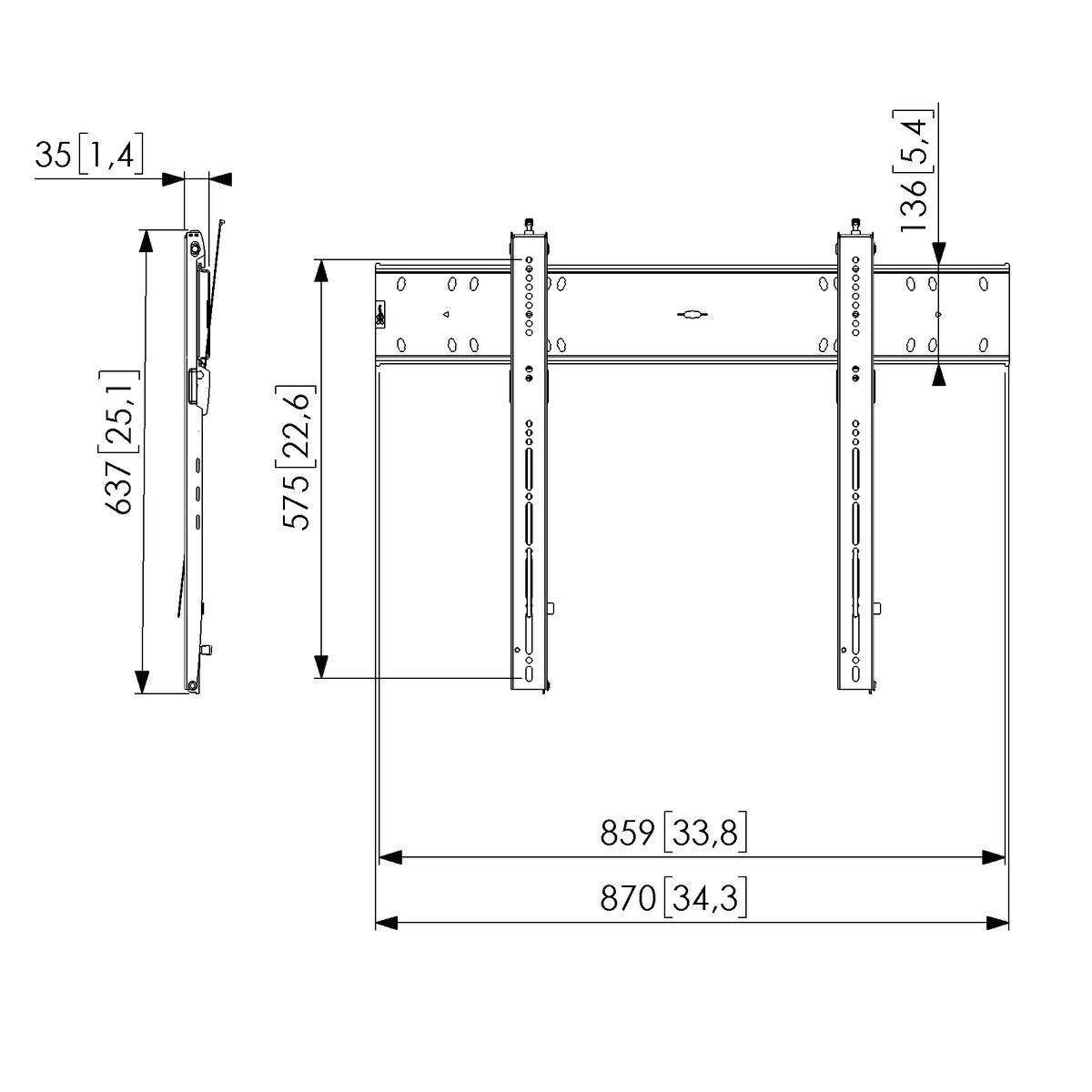 Vogel's PFW 6800 Bildschirm Wandhalterung Dimensions