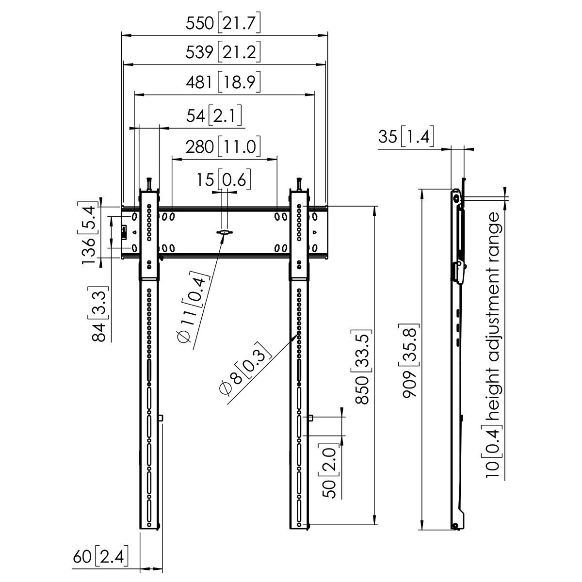 Vogel's PFW 6815 Display Wall Mount Dimensions