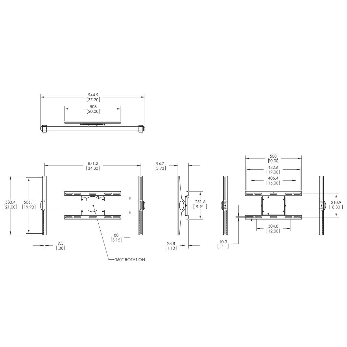 Vogel's PFW 6854 Soporte rotatorio a pared para pantallas - Dimensions