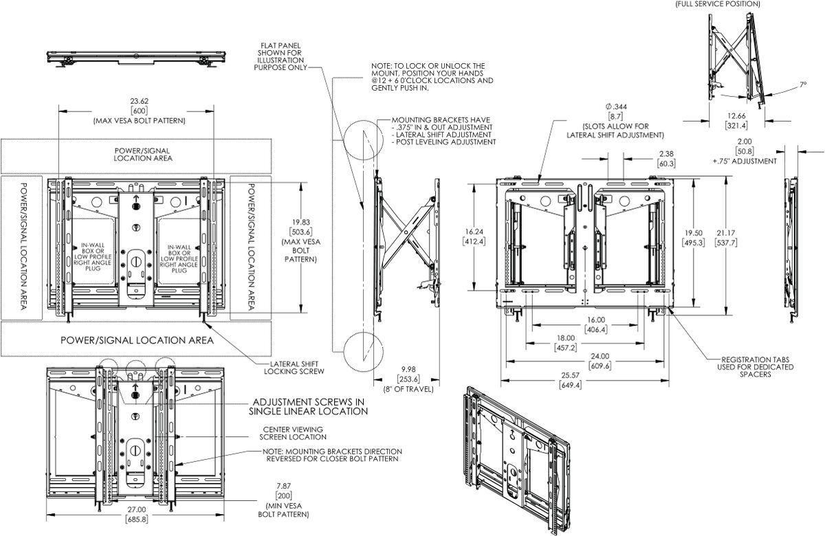 Vogel's PFW 6880 Support Mur d'images escamotable Dimensions