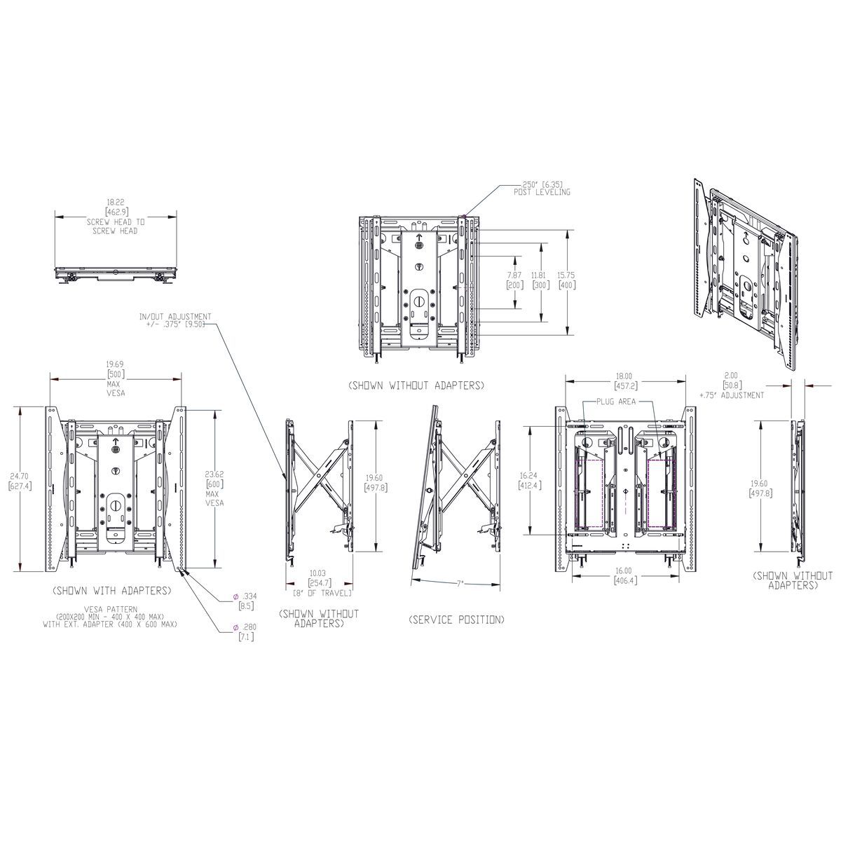 Vogel's PFW 6885 Video Wall Pop-Out Mount Dimensions