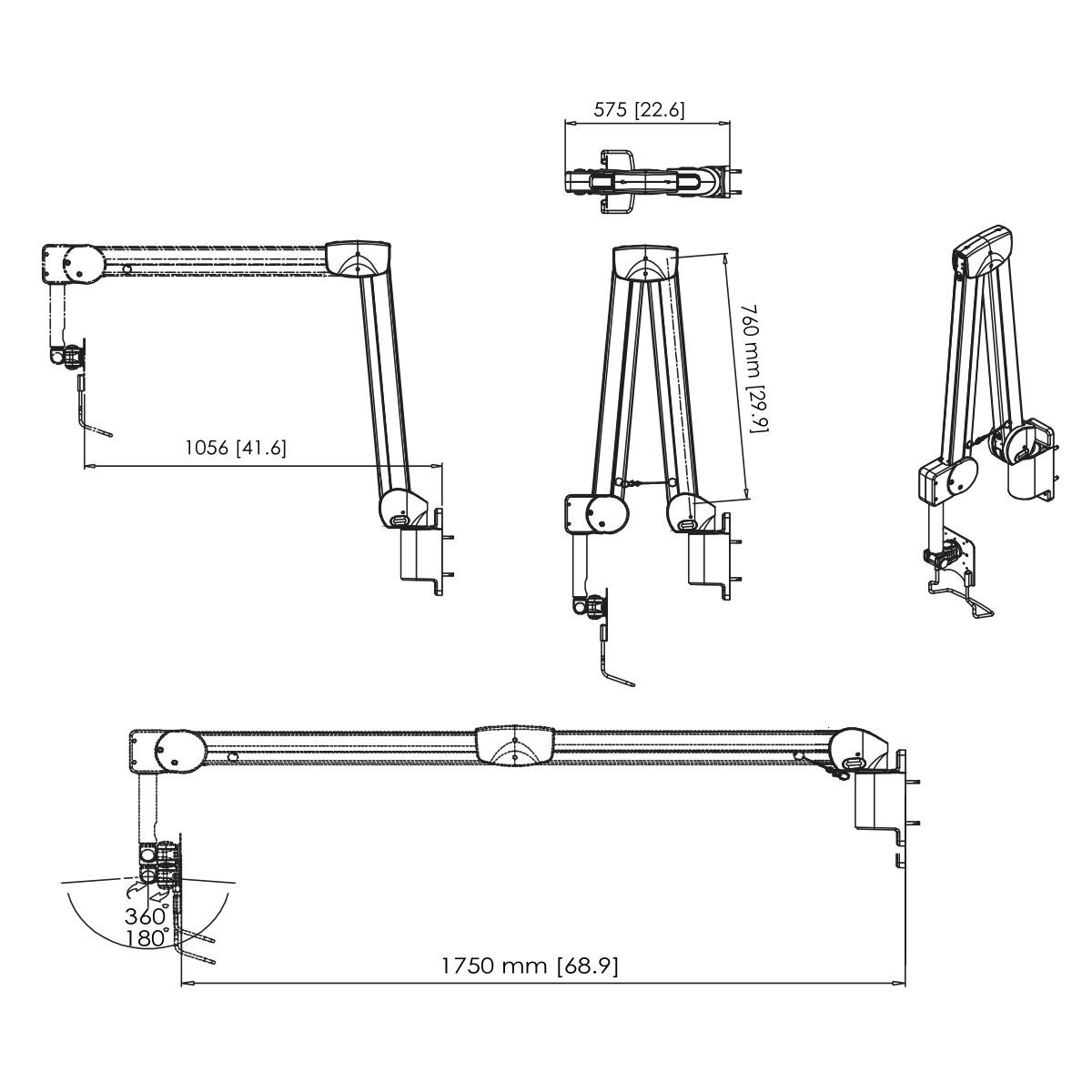 Vogel's PMW 7038 Medical wall mount - Dimensions