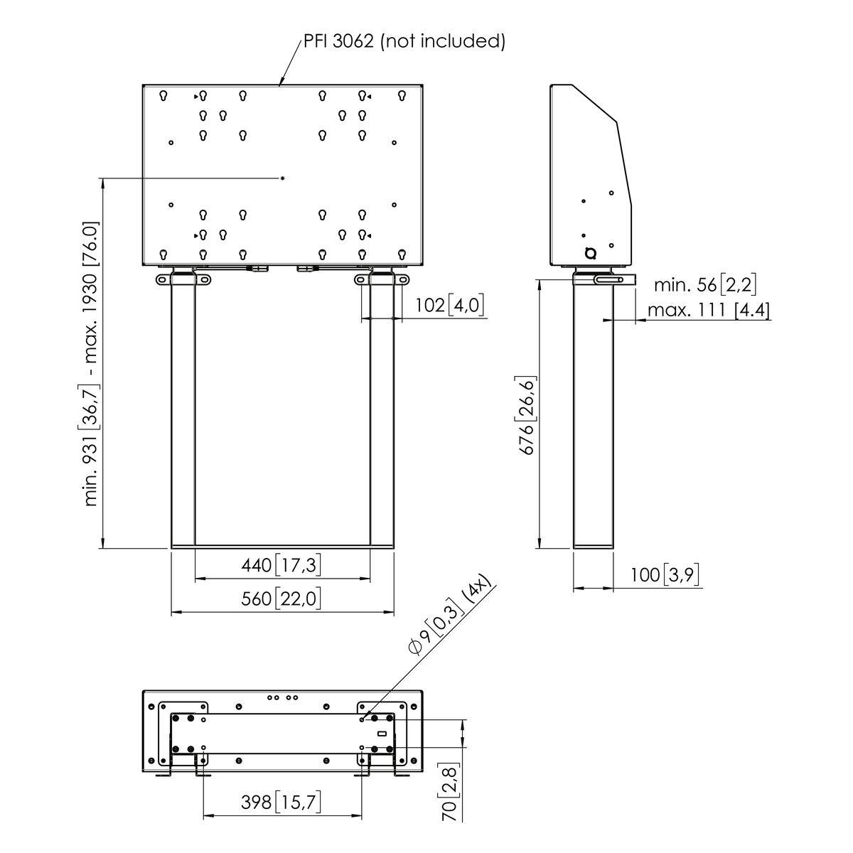 Vogel's PFFE 7109 Motorized display lift 99 cm - Dimensions