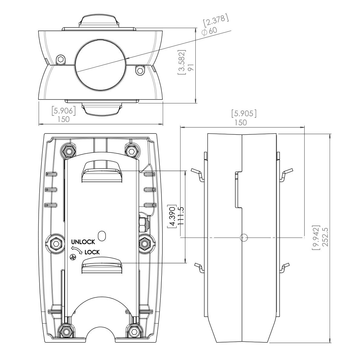 Vogel's PFA 9002 Turn & tilt unit back-to-back - Dimensions