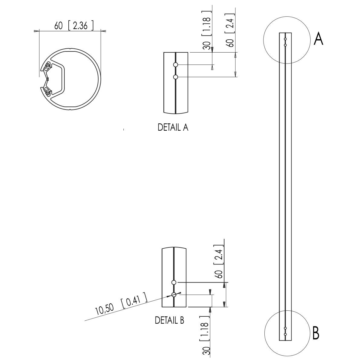 Vogel's PFA 9003 Poteau, argenté - Dimensions