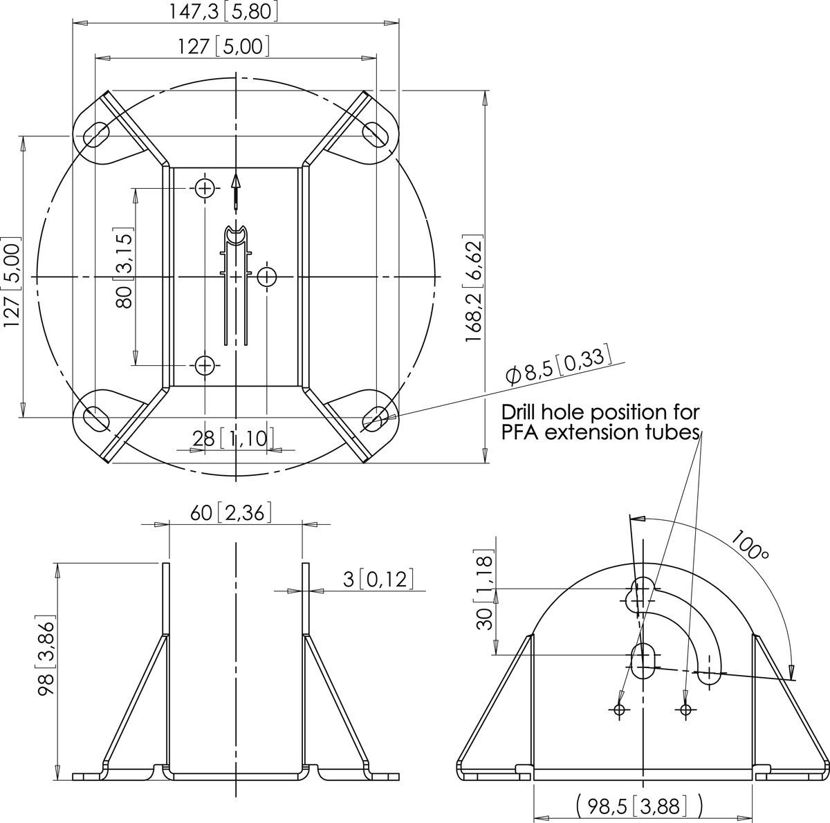 Vogel's PFA 9010 Plaque de plafond - Dimensions