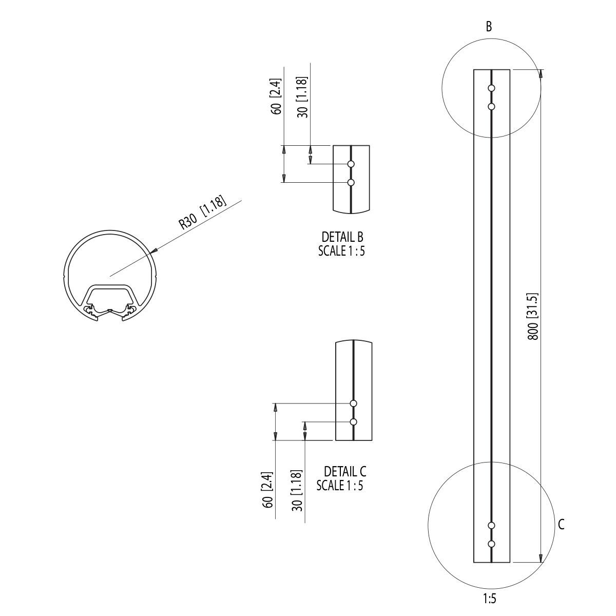 Vogel's PFA 9015 Pole 80 cm (silver) - Dimensions