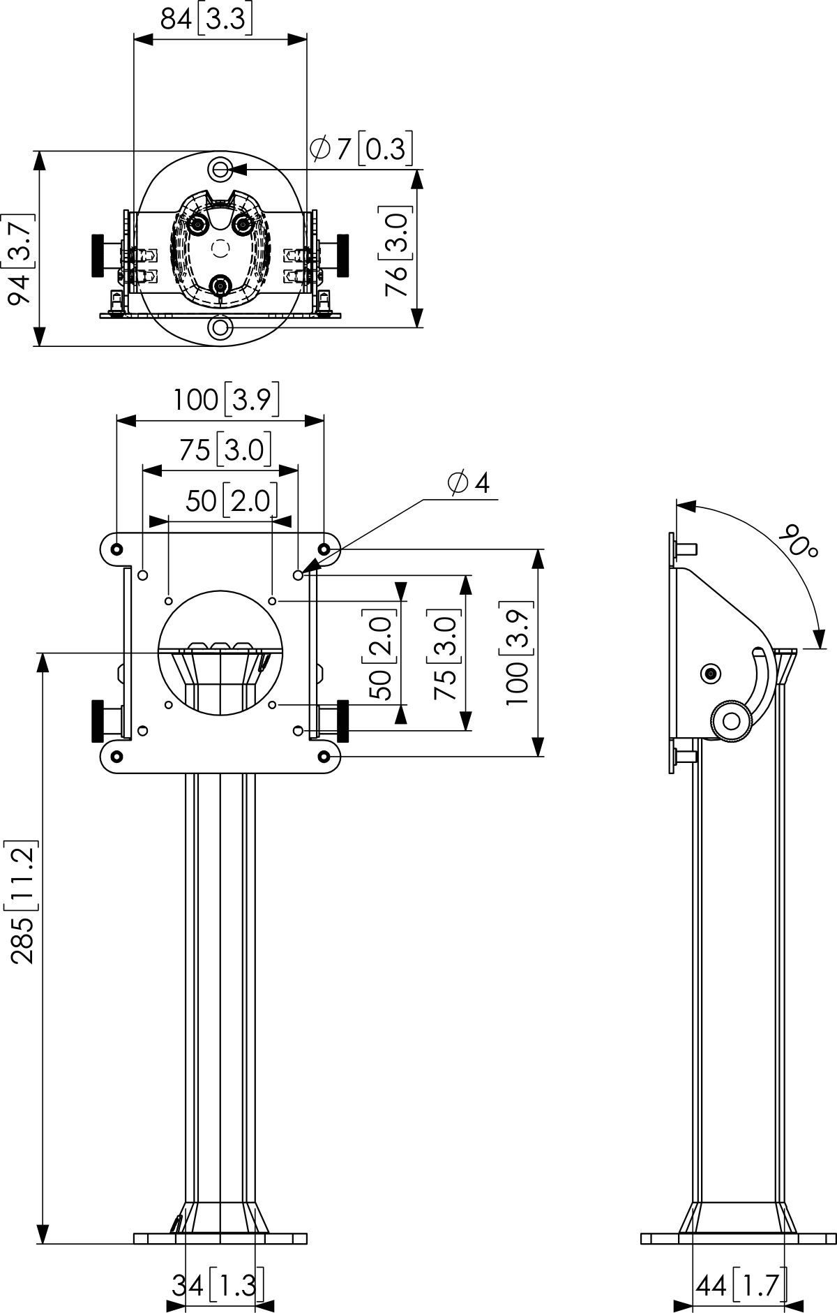 Vogel's PTA 3102 Support de table - Dimensions
