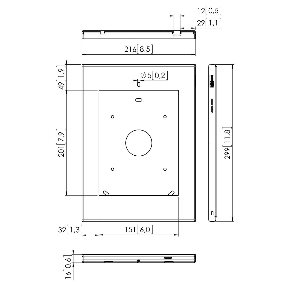 Vogel's PTS 1206 TabLock pour iPad 2 / 3 / 4 - Dimensions