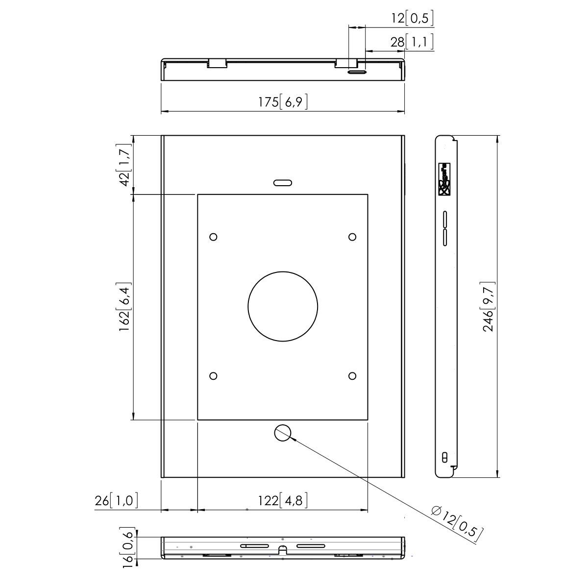 Vogel's PTS 1215 Tablet Holder for iPad mini 1 / 2 / 3 - Dimensions