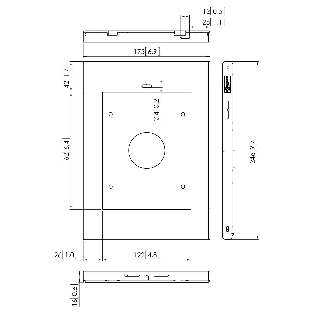 Vogel's PTS 1216 TabLock für iPad mini 1 / 2 / 3 HTV - Dimensions