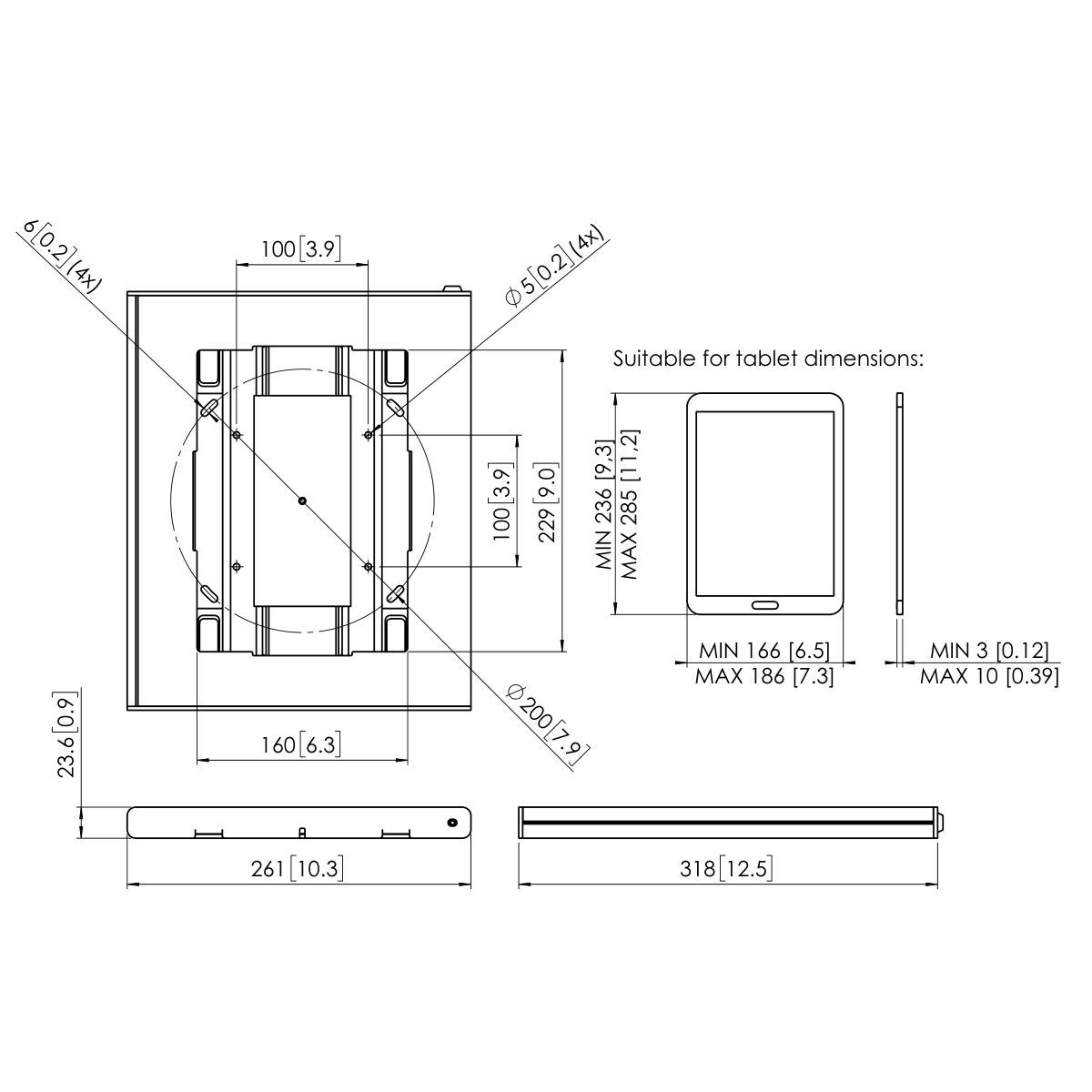 Vogel's PTS 2010 Universal Tablet Holder - Dimensions
