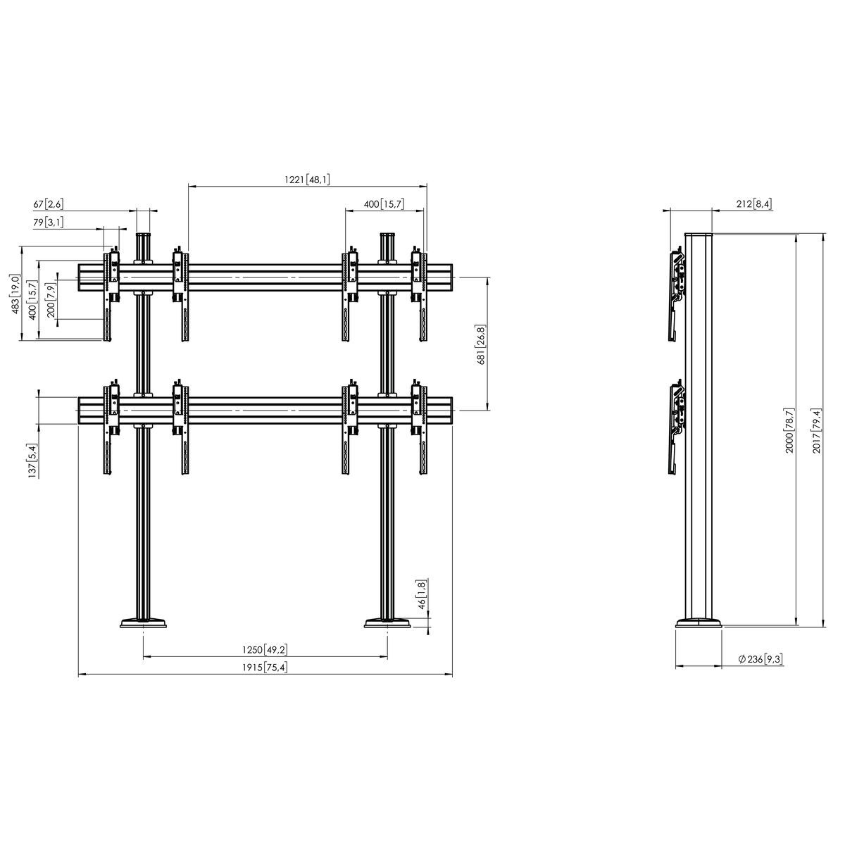 Vogel's FMVW2255 Video Wall Floor Stand fixed - Dimensions
