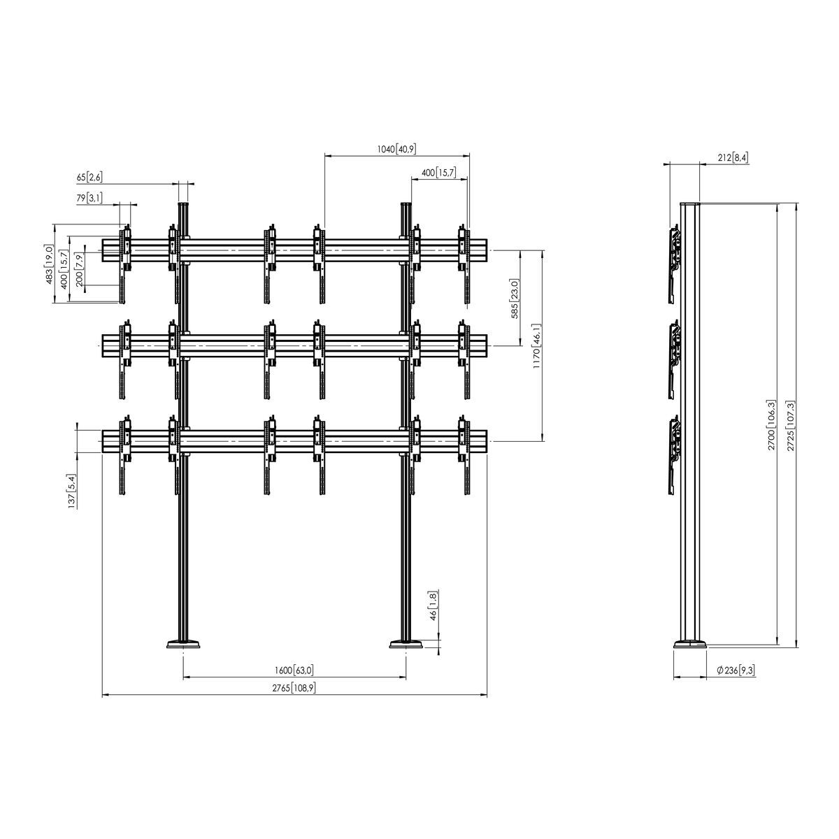 Vogel's FMVW3347 Video Wall Floor Stand fixed - Dimensions
