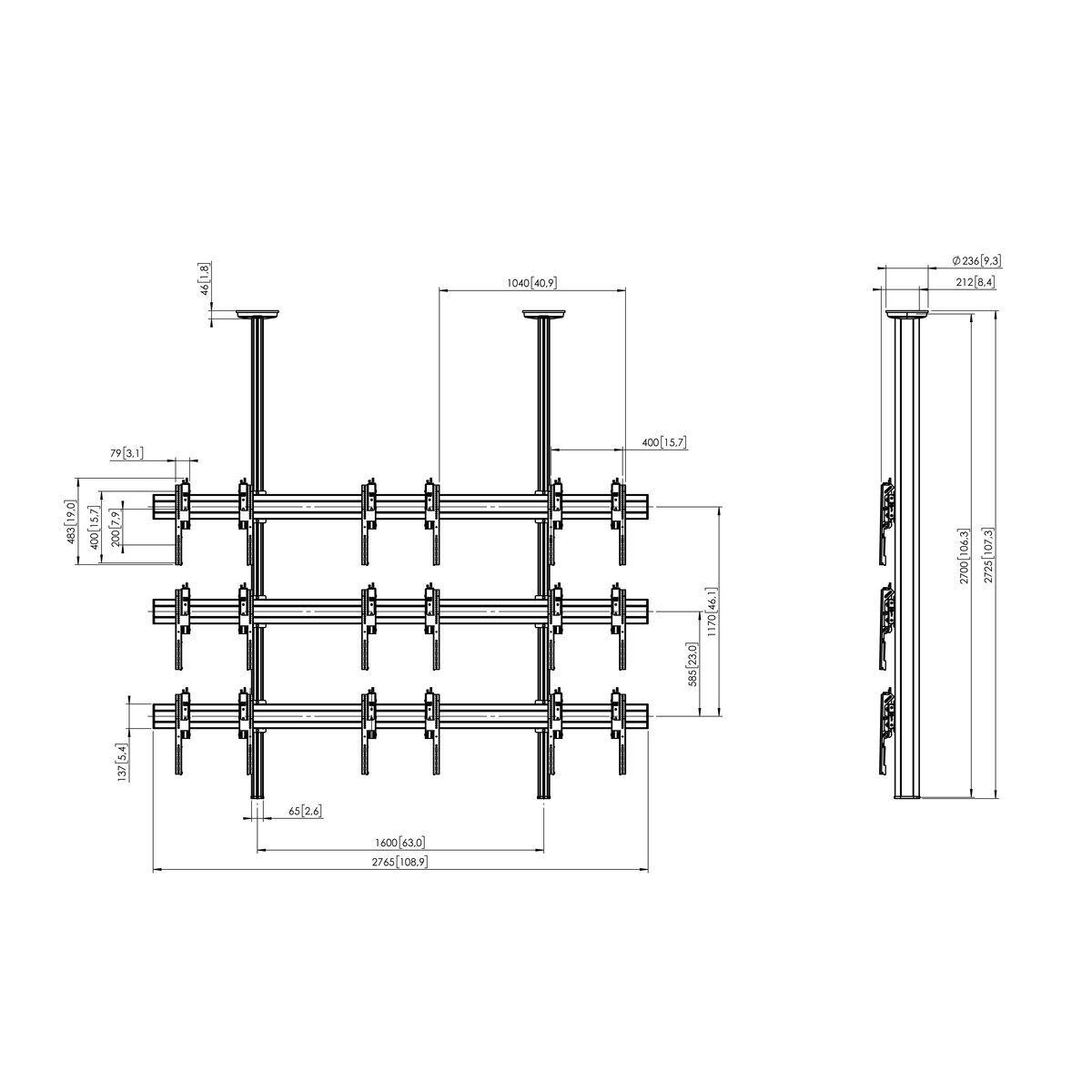 Vogel's CVW3347 Video Wall Ceiling Solution - Dimensions