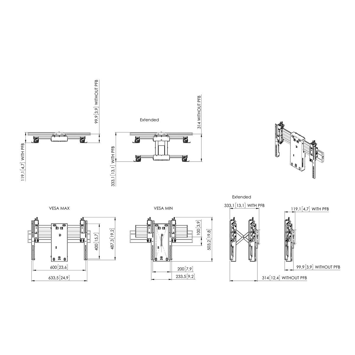 Vogel's PPM6704 Video Wall Pop-Out Mount Dimensions