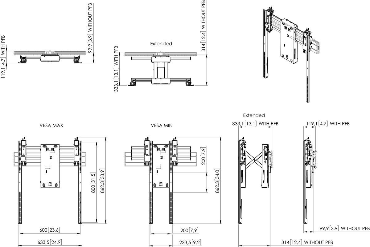 Vogel's PPM6708 Video Wall Pop-Out Mount Dimensions