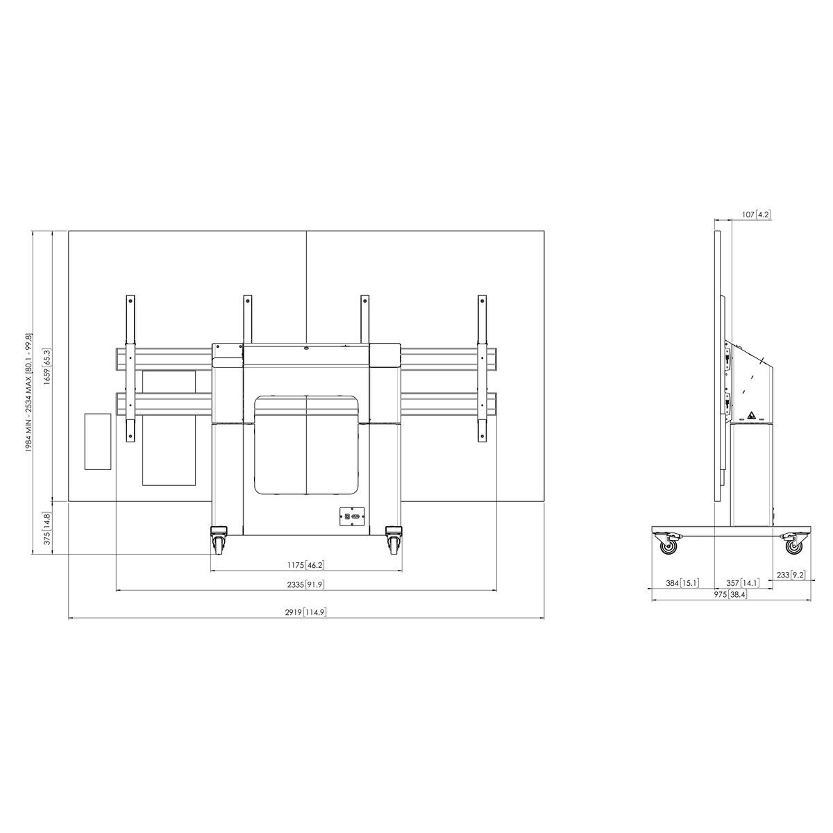 Vogel's TLWE78301 Motorized Trolley for Optoma Quad 130" LED Wall - Dimensions