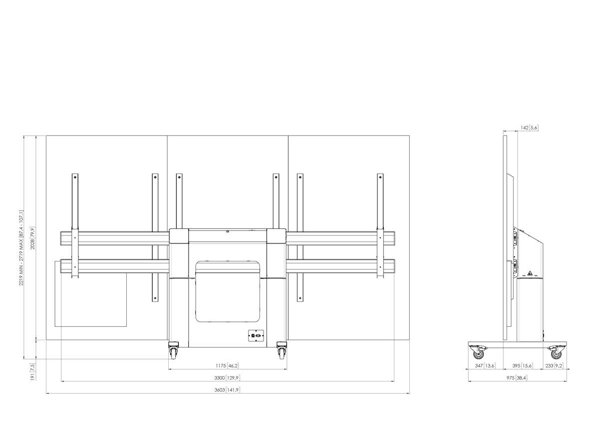 Vogel's TLWE78302 Motorized Trolley for Optoma Quad 163" LED Wall - Dimensions