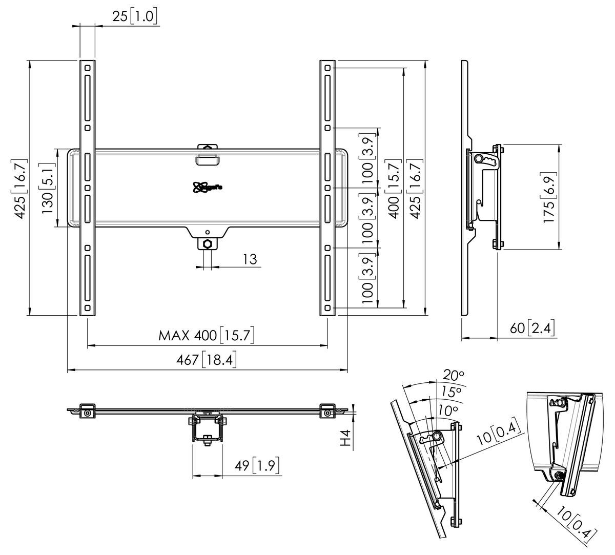 Vogel's CT40844BC Support de plafond pour écrans - Dimensions