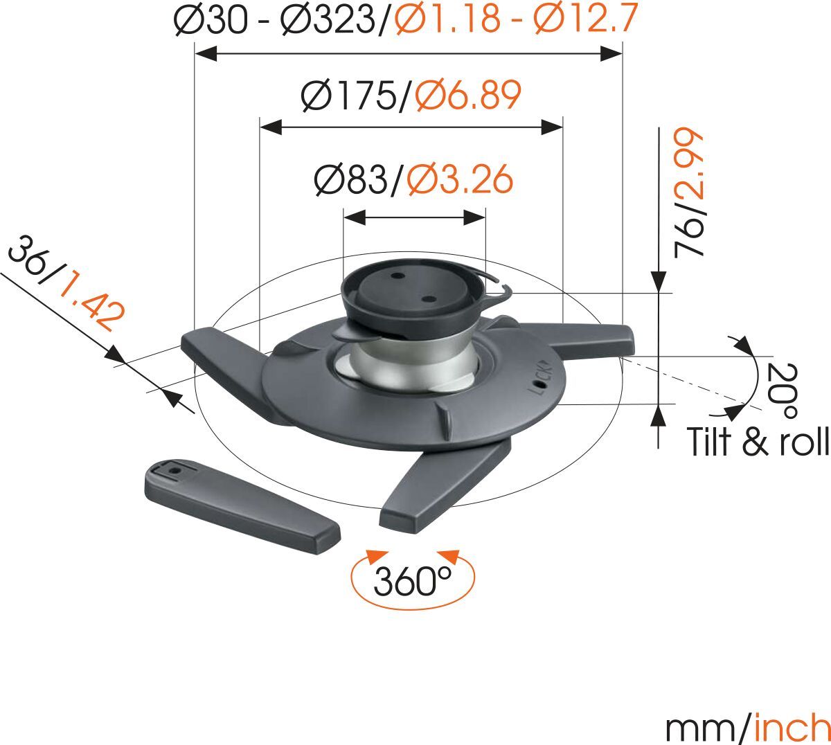 Vogel's EPC 6545 Projector Ceiling Mount - Max. laadgewicht: 10 kg - Dimensions