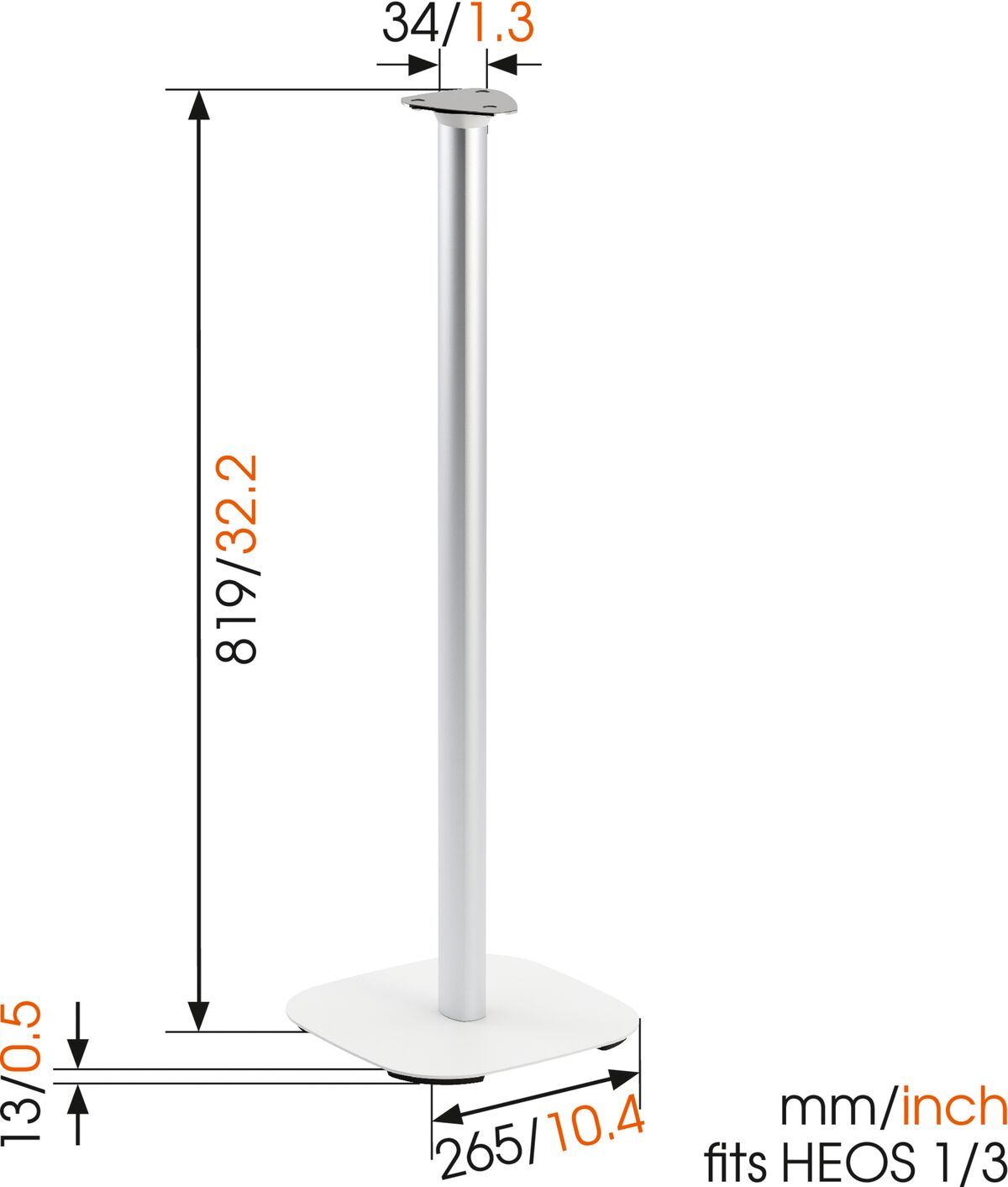Vogel's SOUND 5313 Speaker Stand for Denon HEOS 1 / HEOS 3 (white) - Dimensions