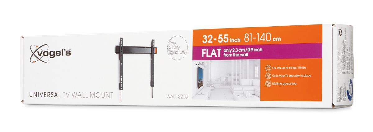 Vogel's WALL 3205 Flache TV-Wandhalterung - Geeignet für Fernseher von 32 bis 55 Zoll und einem Gewicht bis zu 50 kg - Pack shot 3D