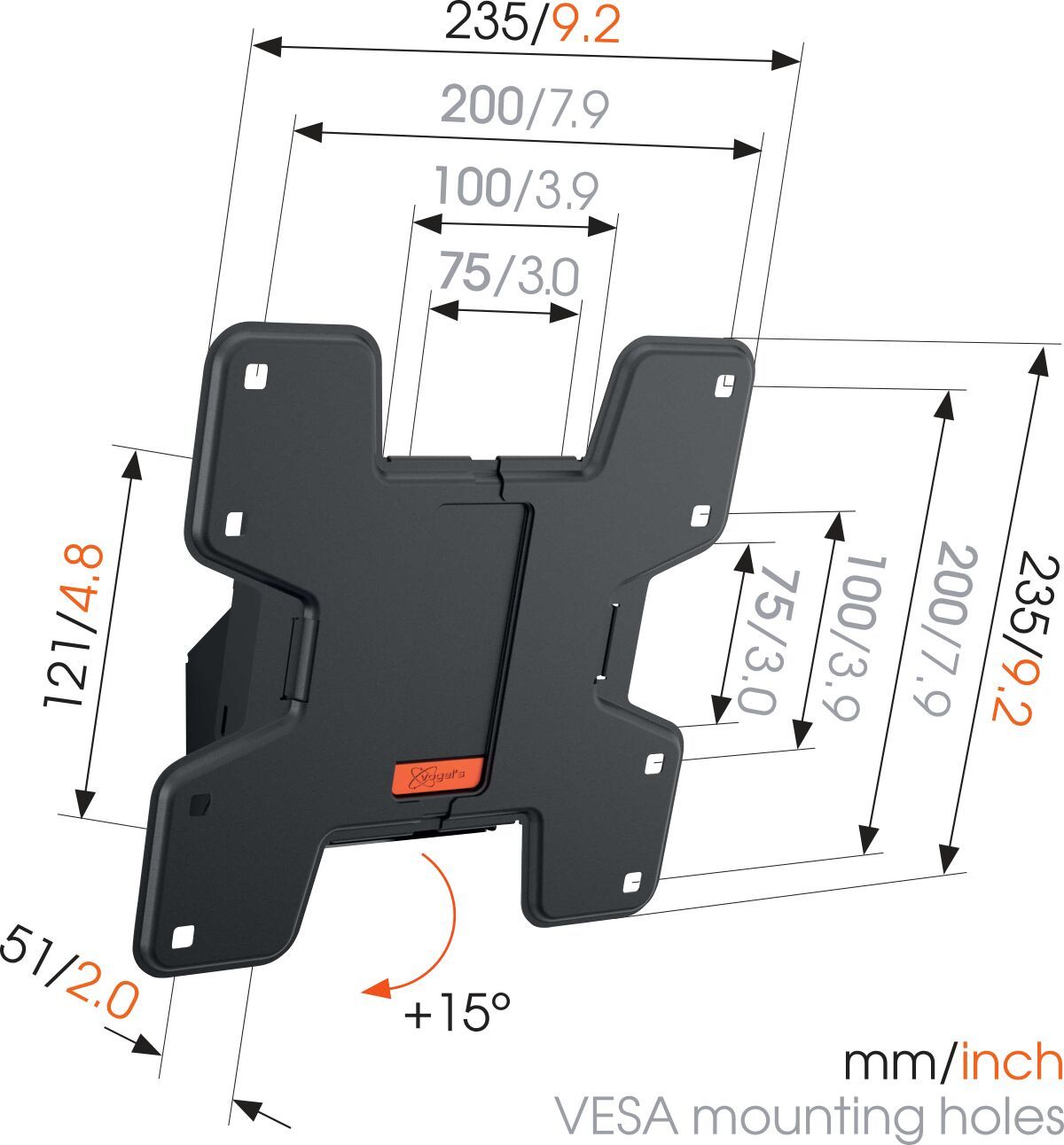 Vogel's WALL 3115 Tilting TV Wall Mount - Suitable for 19 up to 43 inch TVs up to Tilt up to 15° - Dimensions