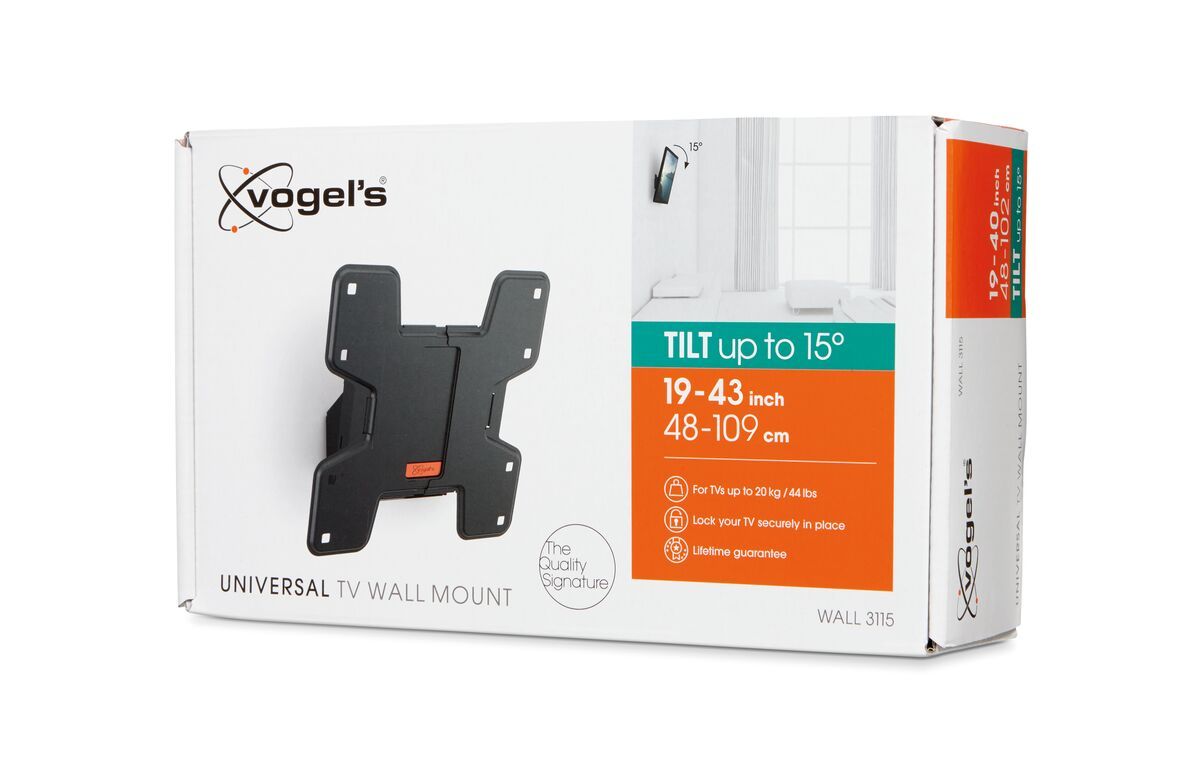 Vogel's WALL 3115 Tilting TV Wall Mount - Suitable for 19 up to 43 inch TVs up to 20 kg - Tilt up to 15° - Pack shot 3D