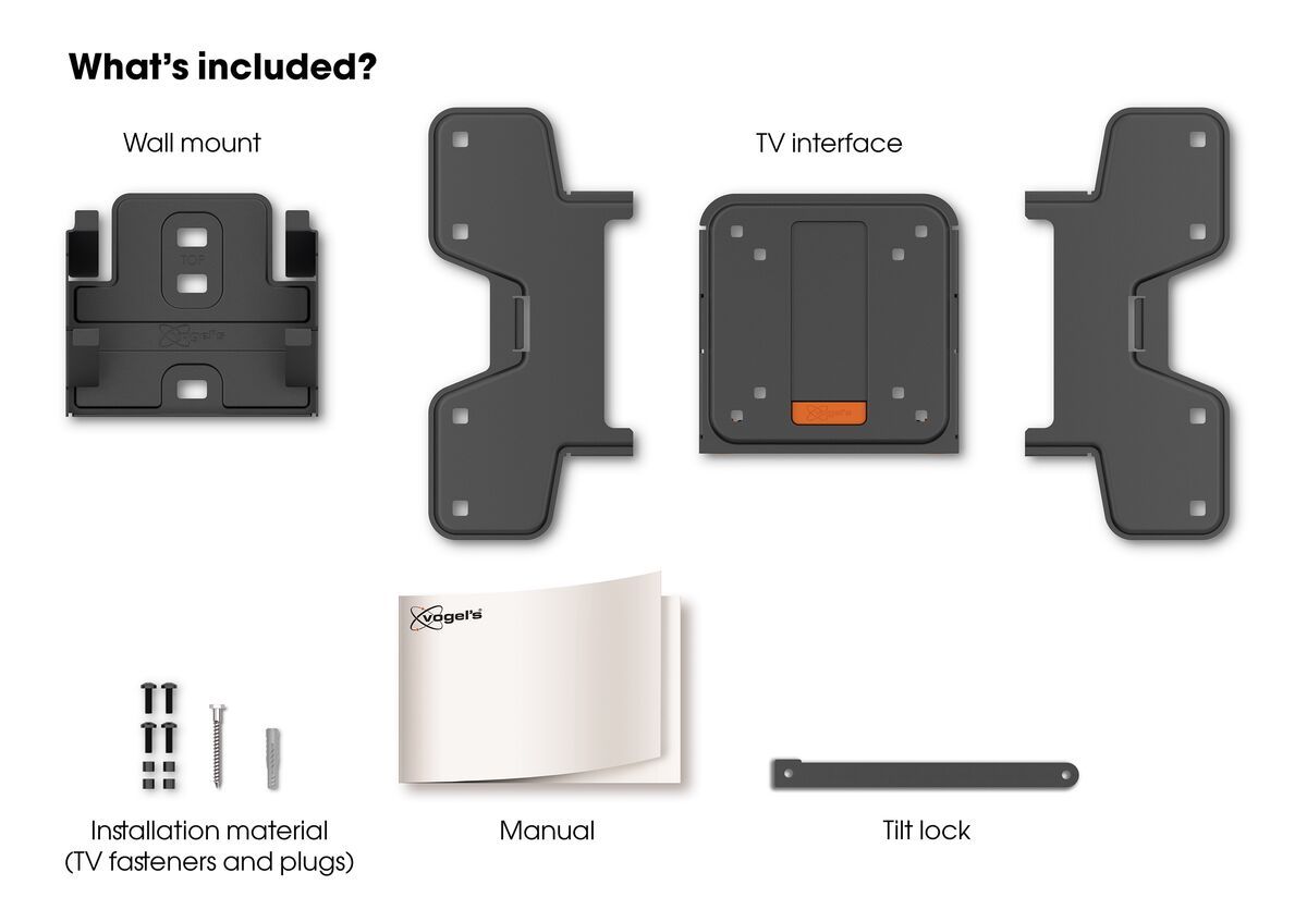 Vogel's WALL 3115 Tilting TV Wall Mount - Suitable for 19 up to 43 inch TVs up to 20 kg - Tilt up to 15° - What's in the box