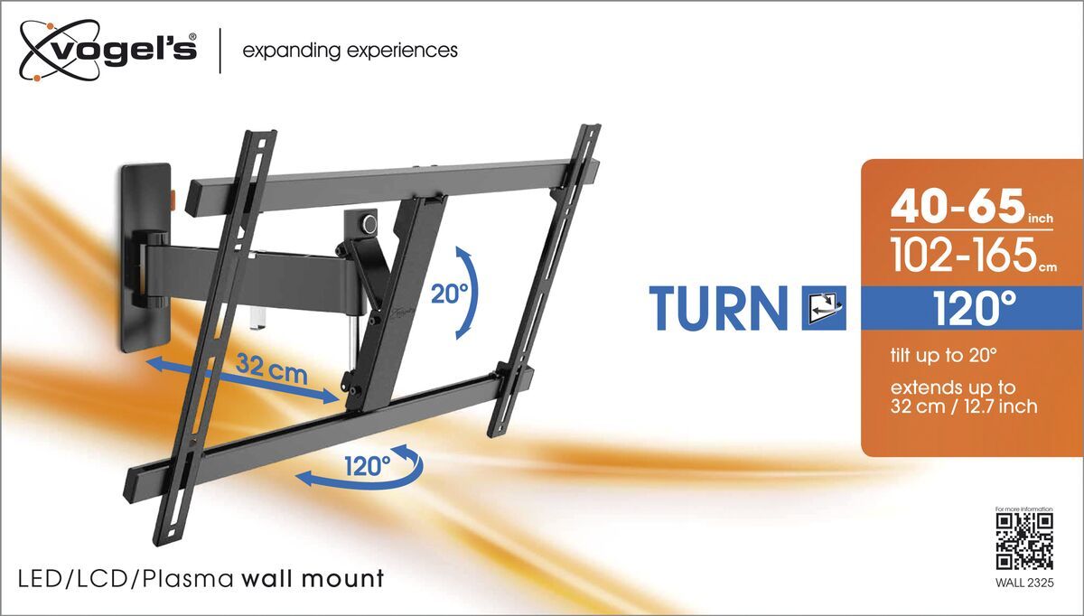 Vogel's WALL 2325 Full-Motion TV Wall Mount (black) - Suitable for 40 up to 65 inch TVs - Motion (up to 120°) - Tilt up to 20° - Packaging front