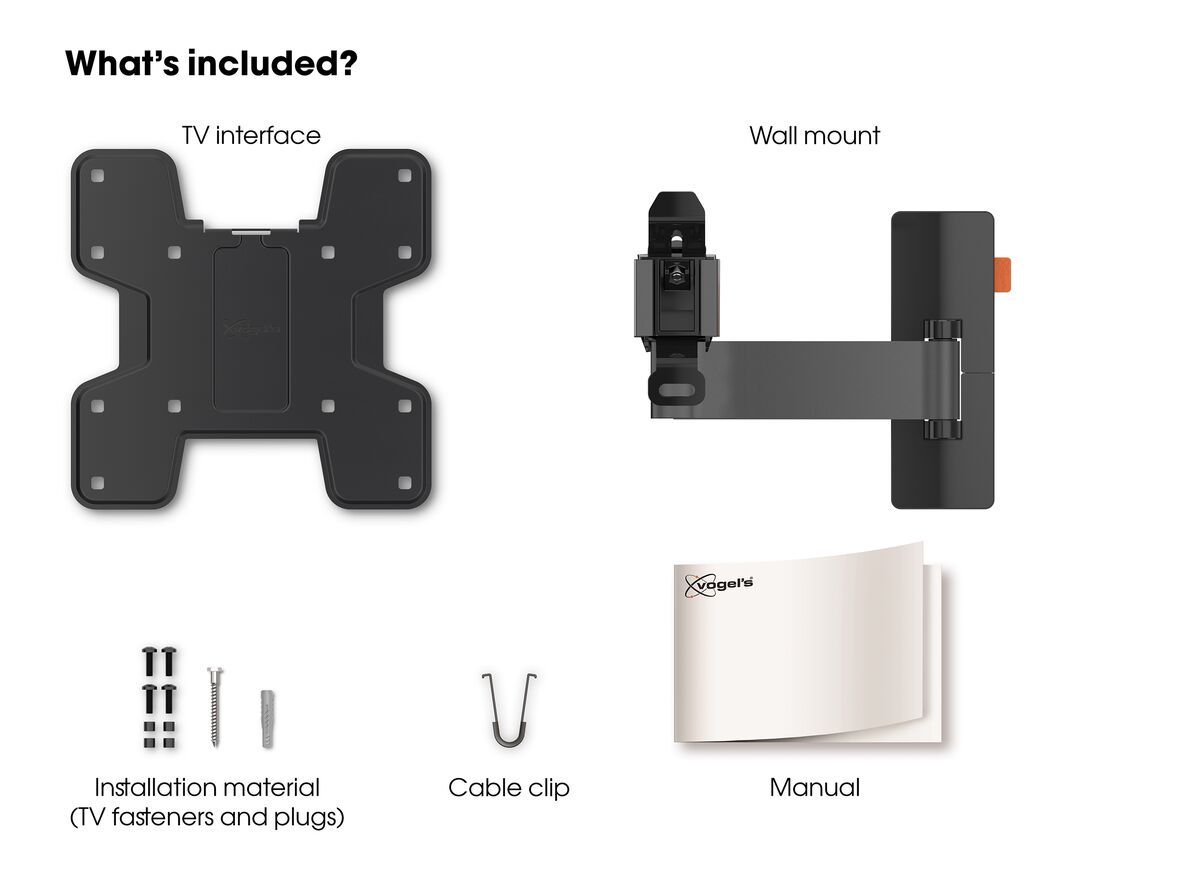 Vogel's WALL 3125 Full-Motion TV Wall Mount - Suitable for 19 up to 43 inch TVs - Motion (up to 120°) - Tilt -10°/+10° - What's in the box