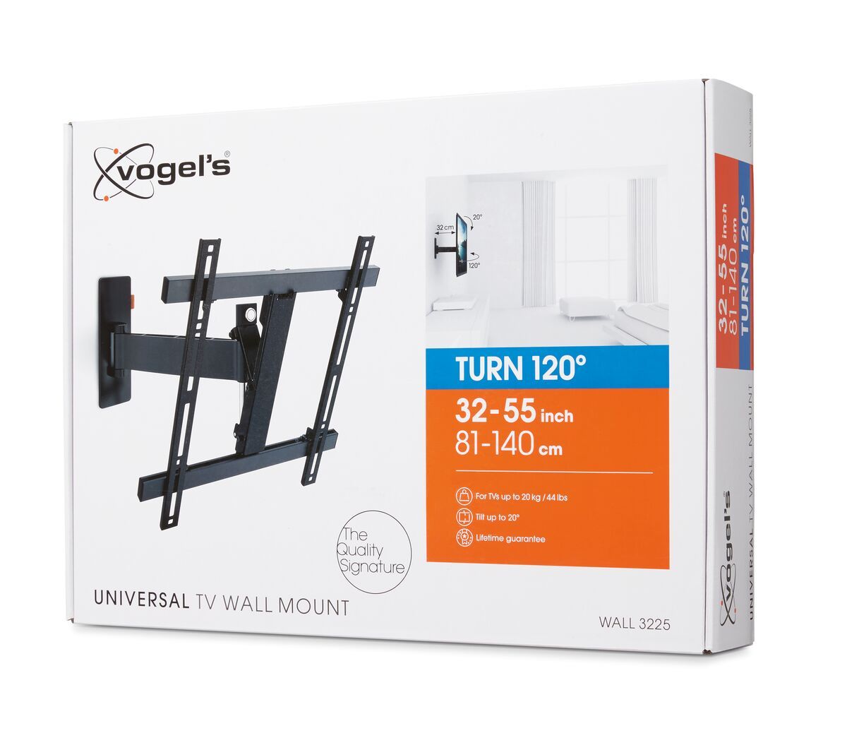 Vogel's WALL 3225 Full-Motion TV Wall Mount - Suitable for 32 up to 55 inch TVs - Motion (up to 120°) - Tilt up to 20° - Pack shot 3D