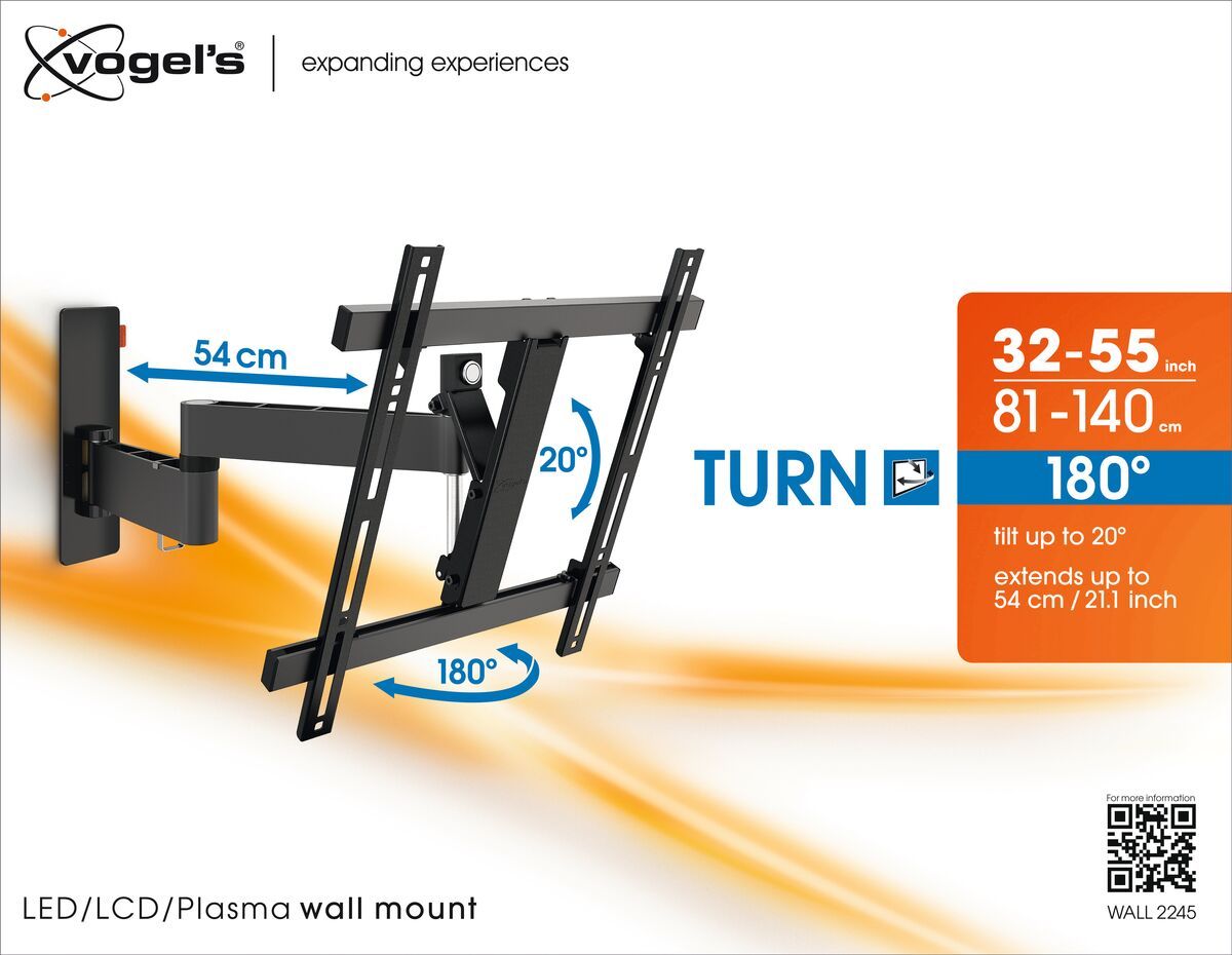 Vogel's WALL 2245 Full-Motion TV Wall Mount (black) - Suitable for 32 up to 55 inch TVs - Full motion (up to 180°) - Tilt up to 20° - Packaging front