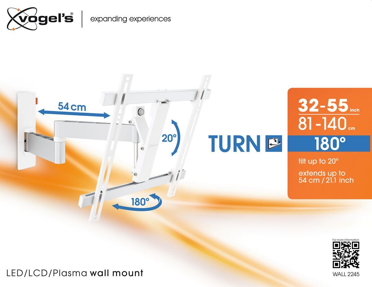 Vogel's WALL 2245 Full-Motion TV Wall Mount (white) - Suitable for 32 up to 55 inch TVs - Full motion (up to 180°) - Tilt up to 20° - Packaging front