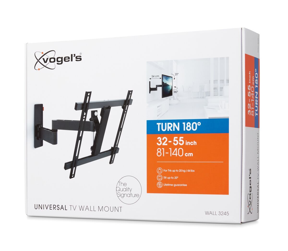 Vogel's WALL 3245 Full-Motion TV Wall Mount (black) - Suitable for 32 up to 55 inch TVs - Full motion (up to 180°) - Tilt up to 20° - Pack shot 3D