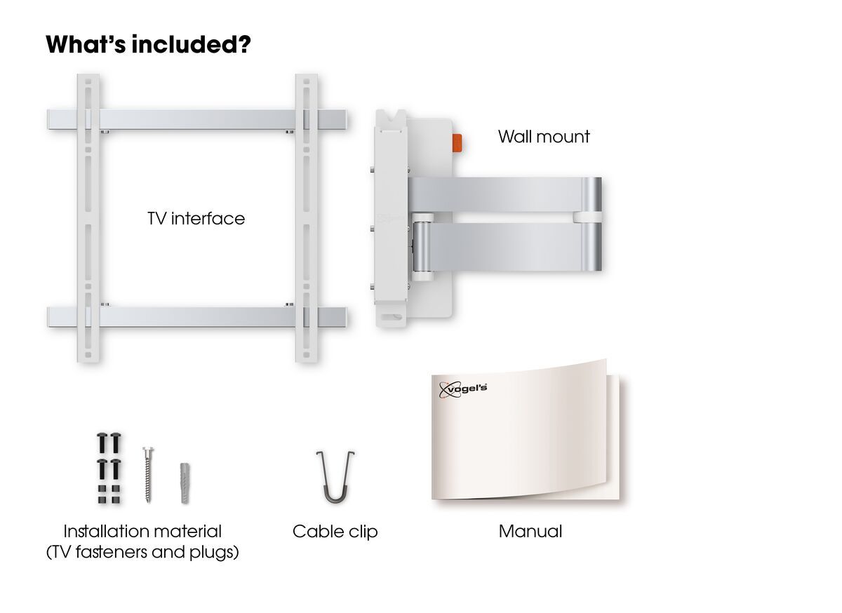 Vogel's WALL 3245 Full-Motion TV Wall Mount (white) - Suitable for 32 up to 55 inch TVs - Full motion (up to 180°) - Tilt up to 20° - What's in the box