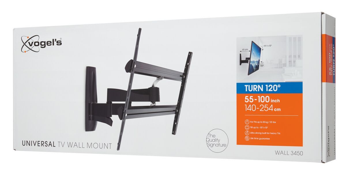 Vogel's WALL 3450 Full-Motion TV Wall Mount - Suitable for 55 up to 100 inch TVs - Forward and turning motion (up to 120°) - Tilt up to 15° - Pack shot 3D