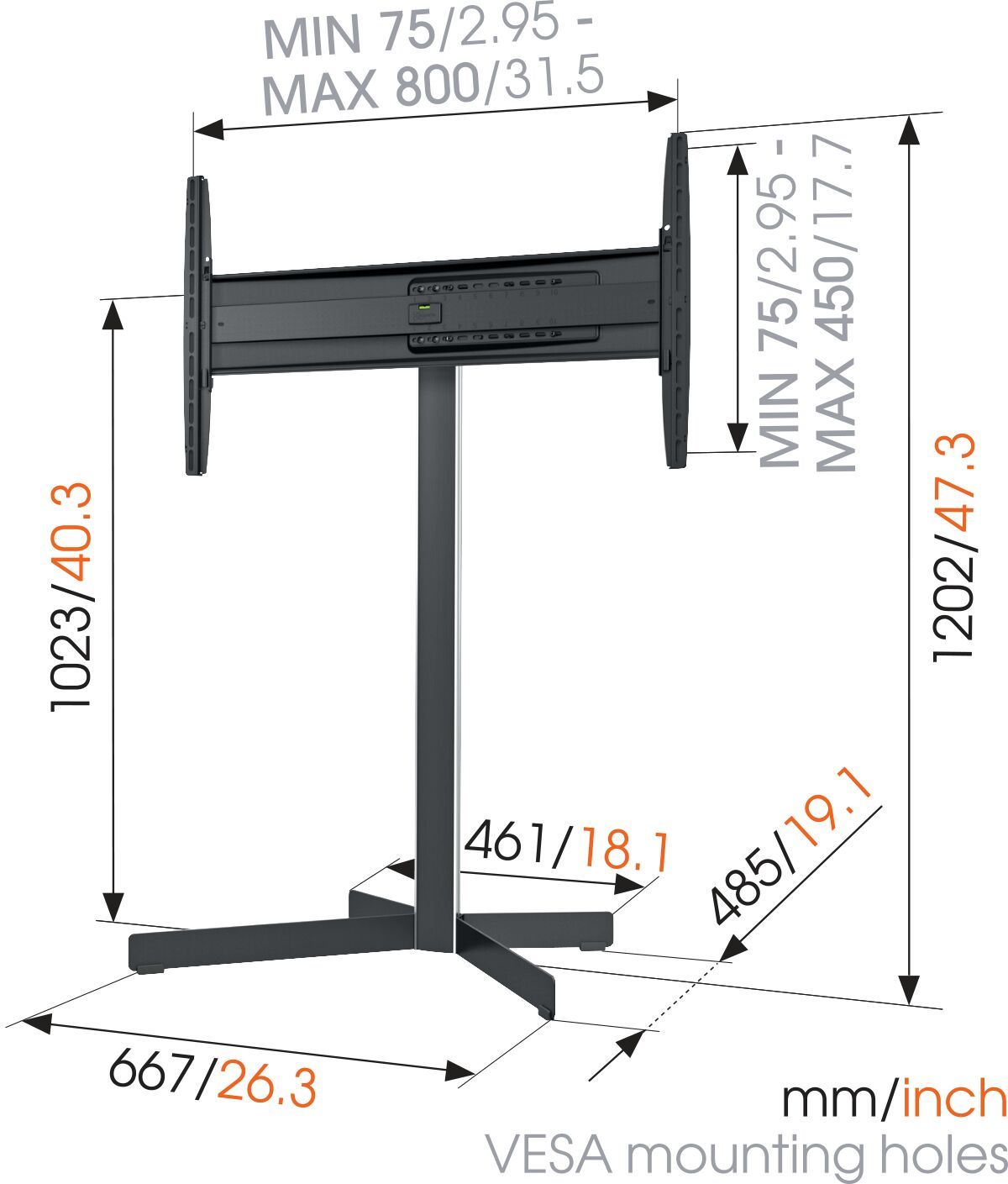 Vogel's EFF 8330 TV Floor Stand - Suitable for 40 up to 65 inch TVs up to Dimensions