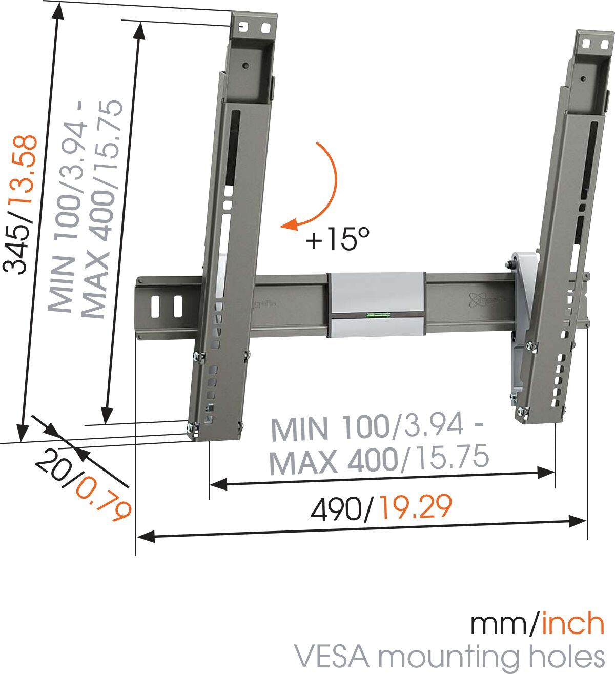 Vogel's THIN 215 UltraThin Tilting TV Wall Mount - Suitable for 26 up to 55 inch TVs up to Tilt up to 15° - Dimensions