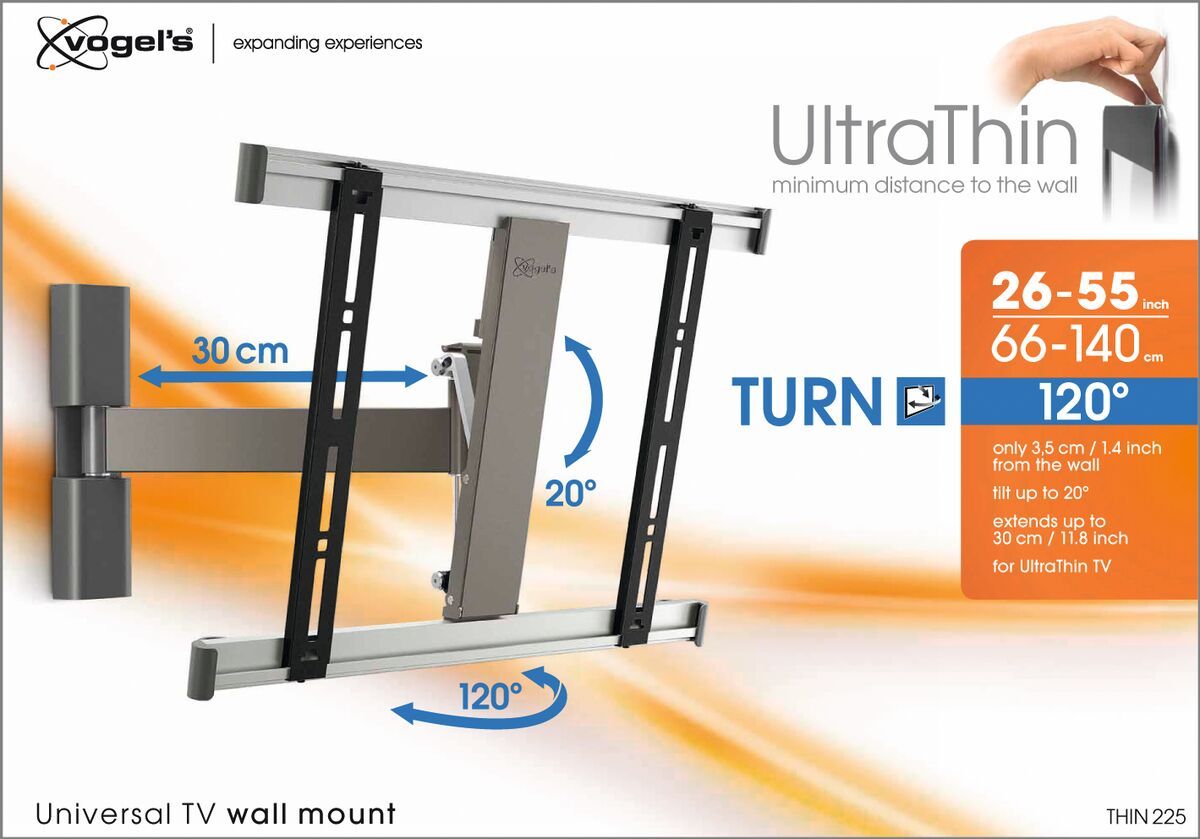 Vogel's THIN 225 UltraThin Support TV Orientable - Convient aux téléviseurs de 26 à 55 pouces - Rotation (jusqu'à 120°) - Inclinaison jusqu'à 20° - Packaging front