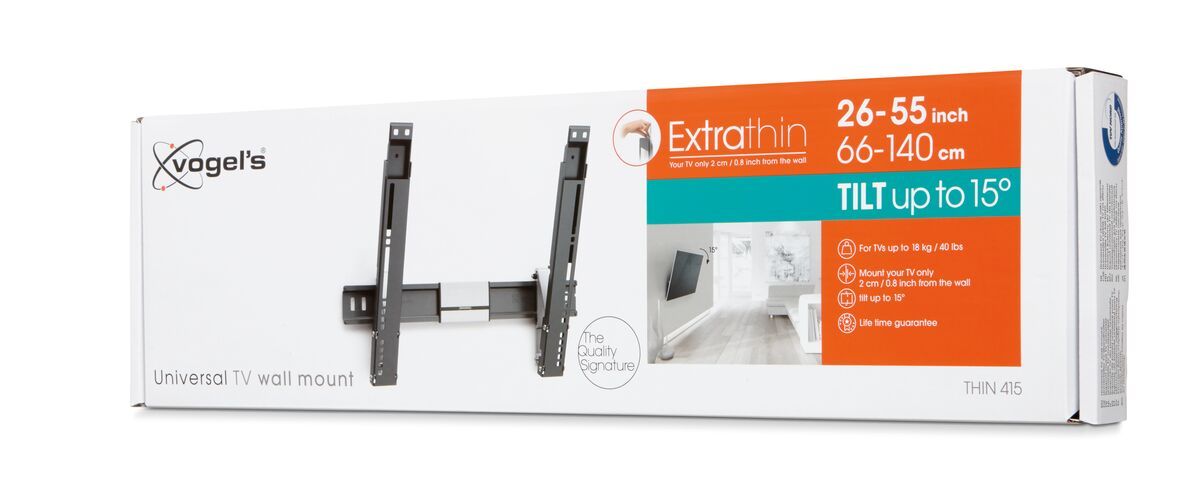Vogel's THIN 415 ExtraThin Tilting TV Wall Mount - Suitable for 26 up to 55 inch TVs up to Tilt up to 15° - Pack shot 3D