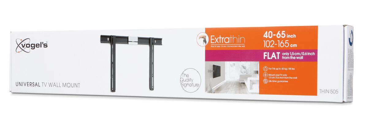Vogel's THIN 505 ExtraThin Fixed TV Wall Mount - Suitable for 40 up to 65 inch TVs up to 40 kg - Pack shot 3D
