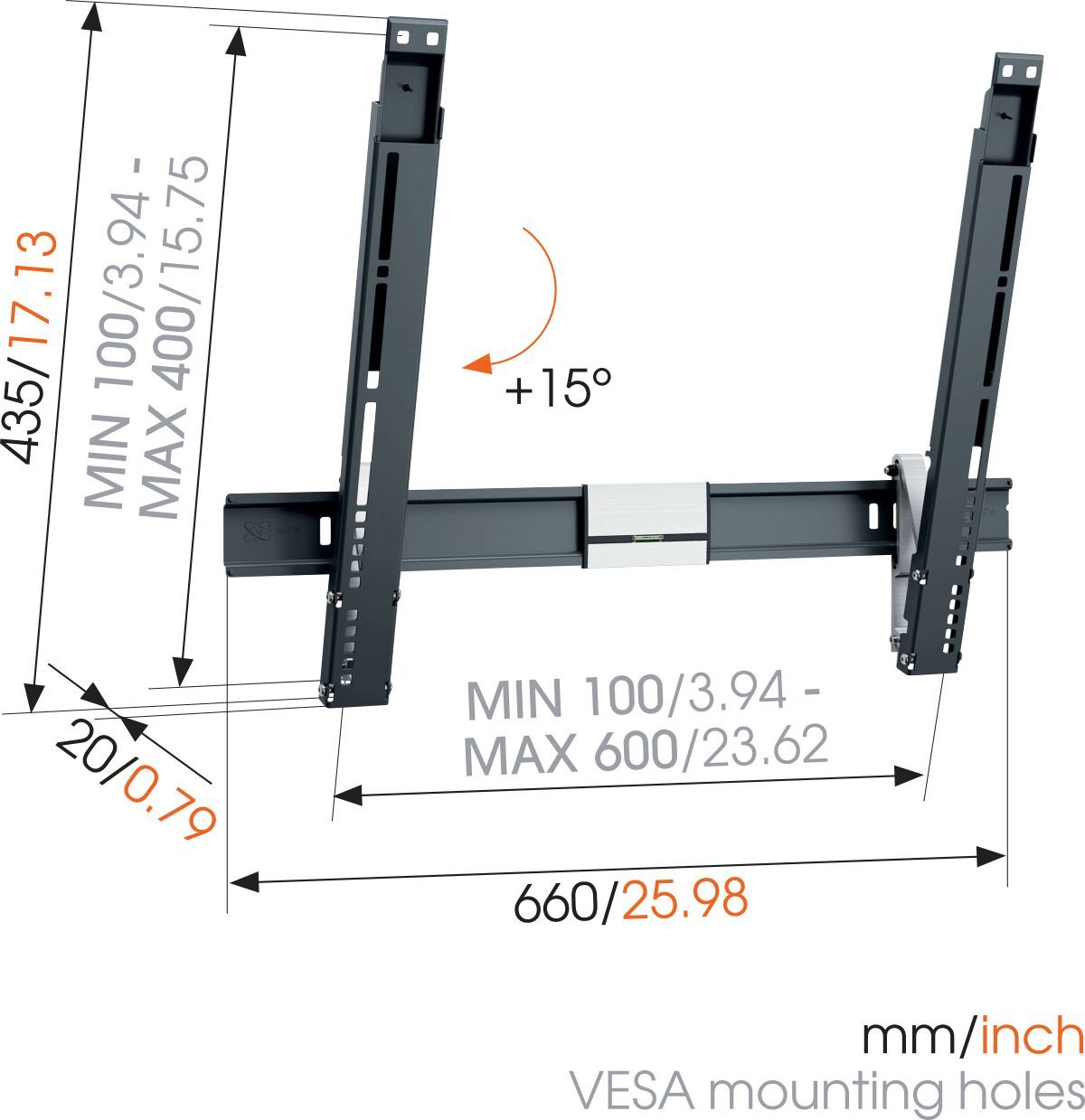 Vogel's THIN 515 ExtraThin Tilting TV Wall Mount - Suitable for 40 up to 65 inch TVs up to 25 kg - Tilt up to 15° - Dimensions