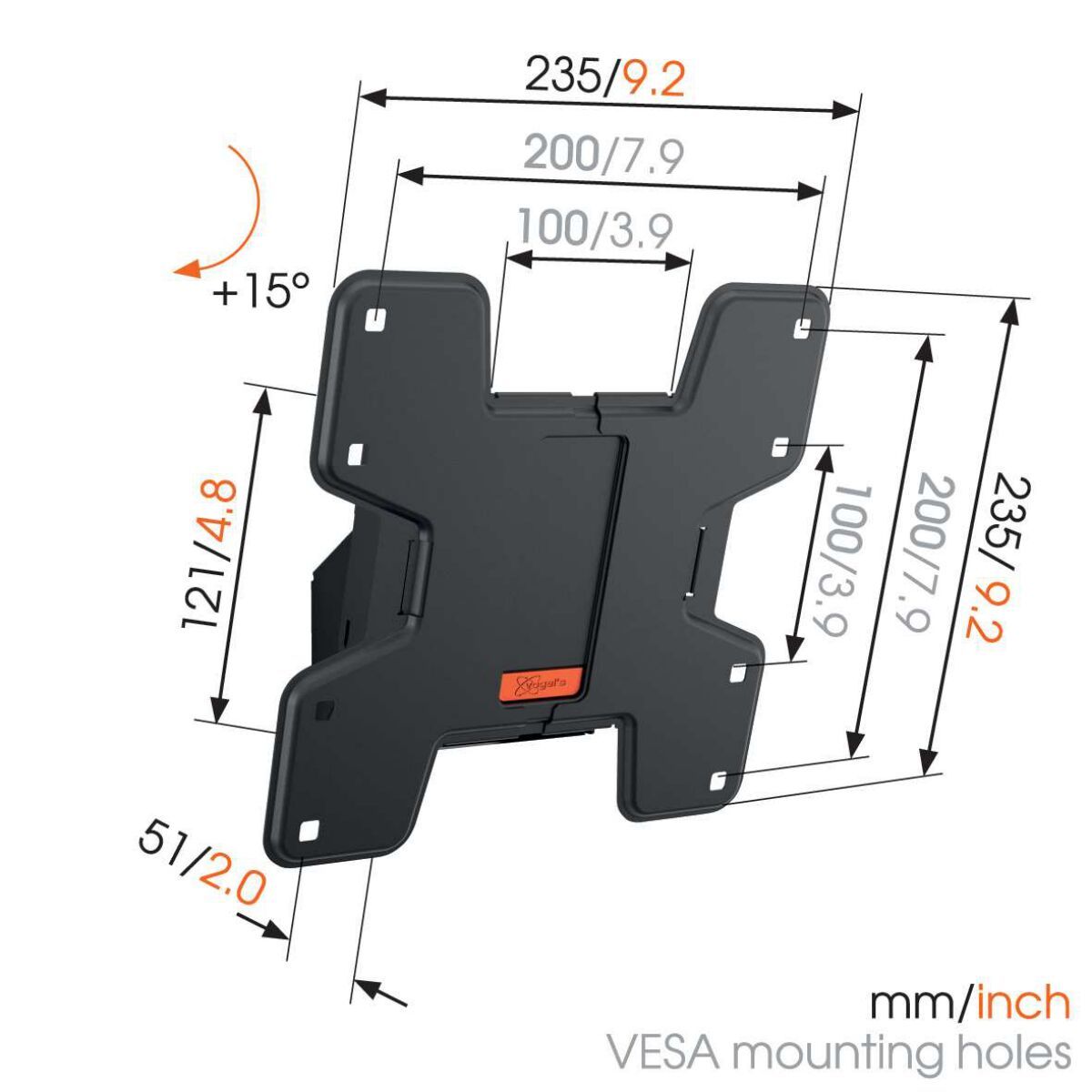 Vogel's W50610 Tilting TV Wall Mount - Suitable for 19 up to 43 inch TVs up to Tilt up to 15° - Dimensions