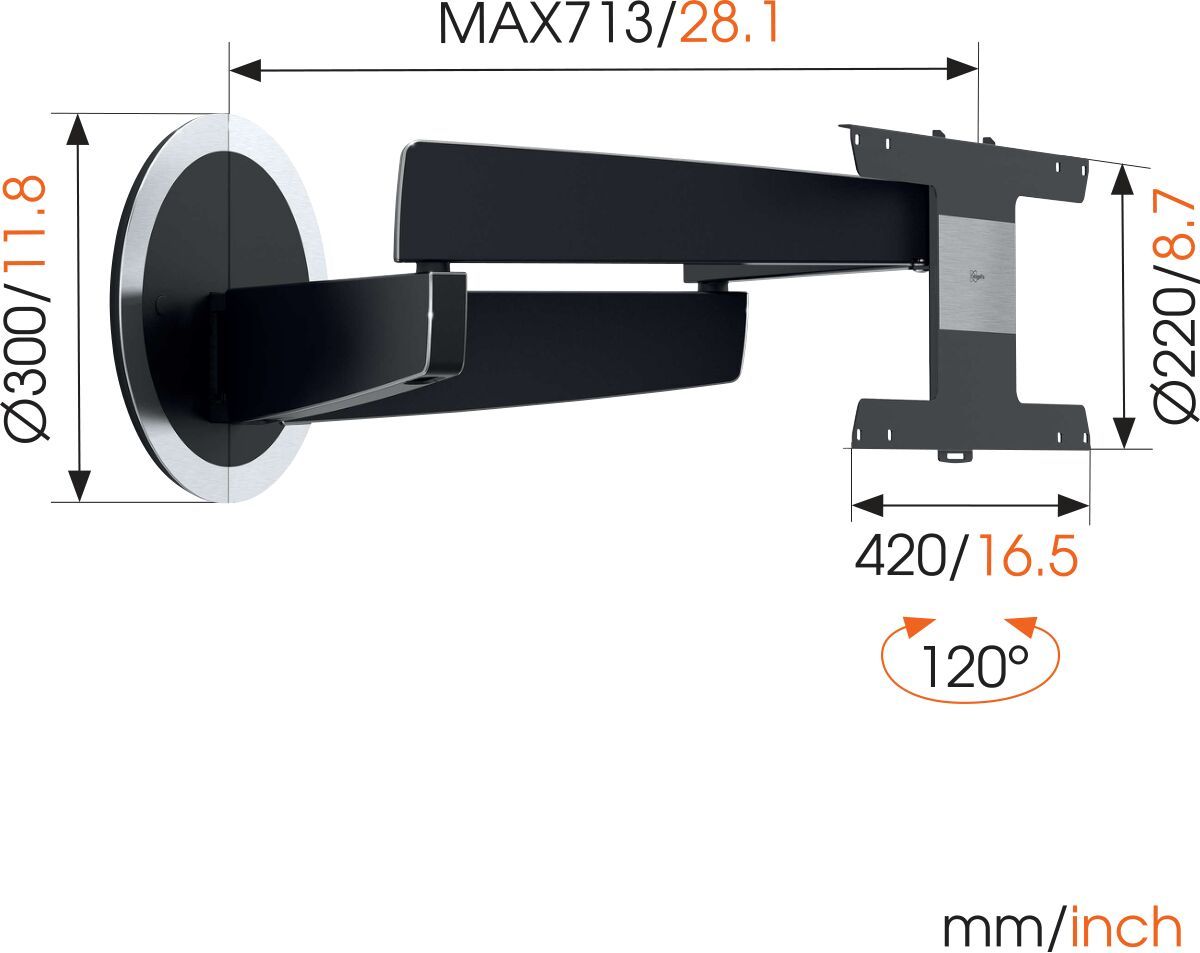 Vogel's NEXT 7346 Full-Motion OLED TV Wall Mount - Suitable for 40 up to 65 inch TVs up to Motion (up to 120°) - Dimensions