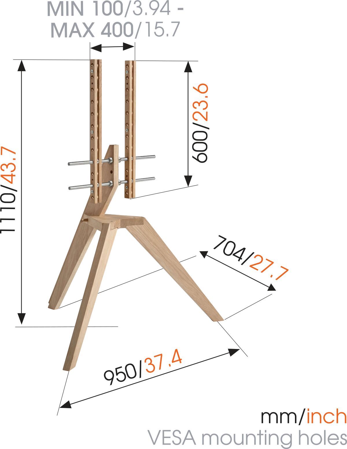 Vogel's NEXT OP1 TV Floor Stand - Suitable for 46 up to 70 inch TVs up to Light oak - Dimensions