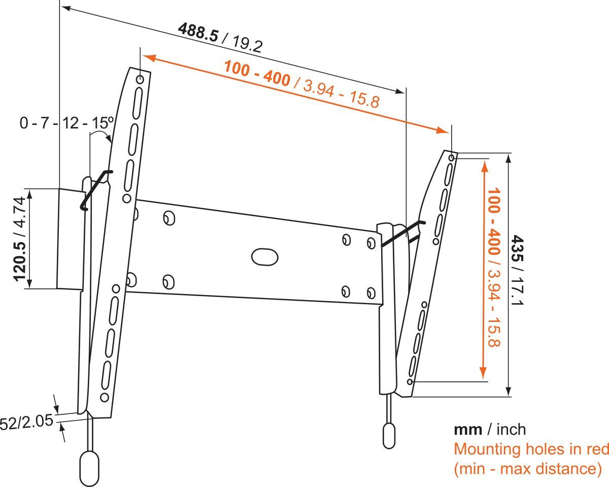Vogel's BASE 15 M Tilting TV Wall Mount - Suitable for 32 up to 55 inch TVs up to Tilt up to 15° - Dimensions